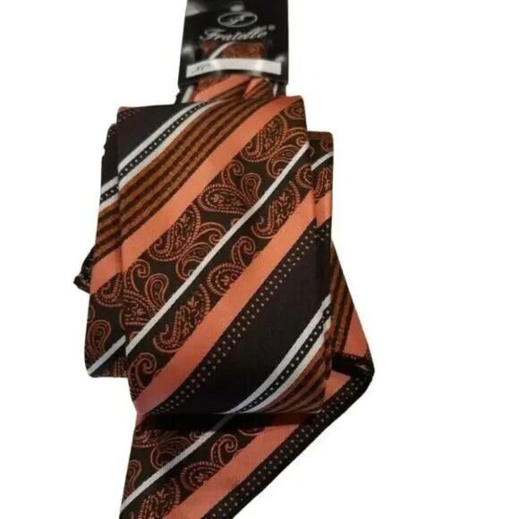2 New Men's Ties Set Orange/Brown & Blue/White, With Pocket Square Fold - Picture 1 of 7
